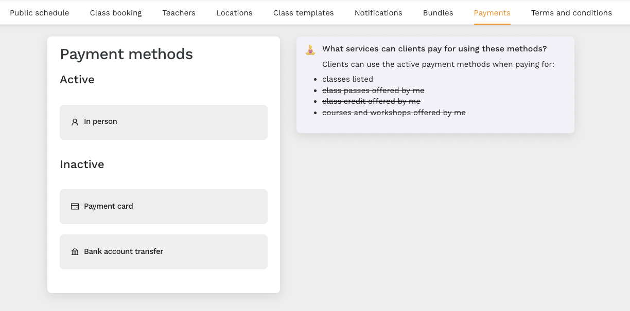 client payments settings