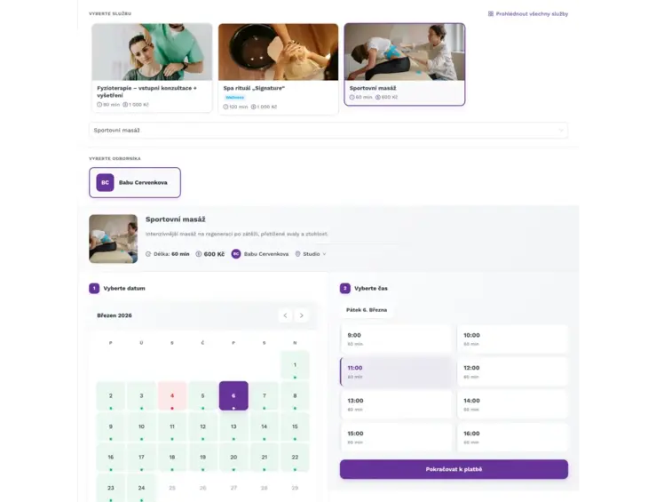 Ukázka rezervace individuálních termínů