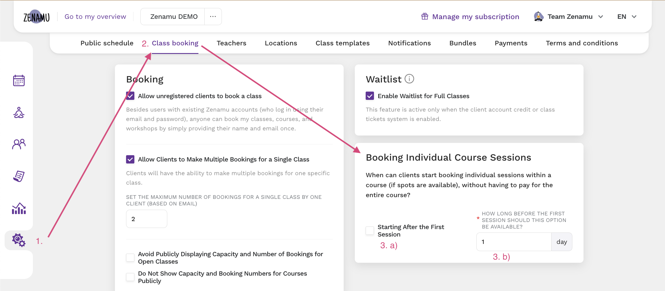 Course Vacancies Settings