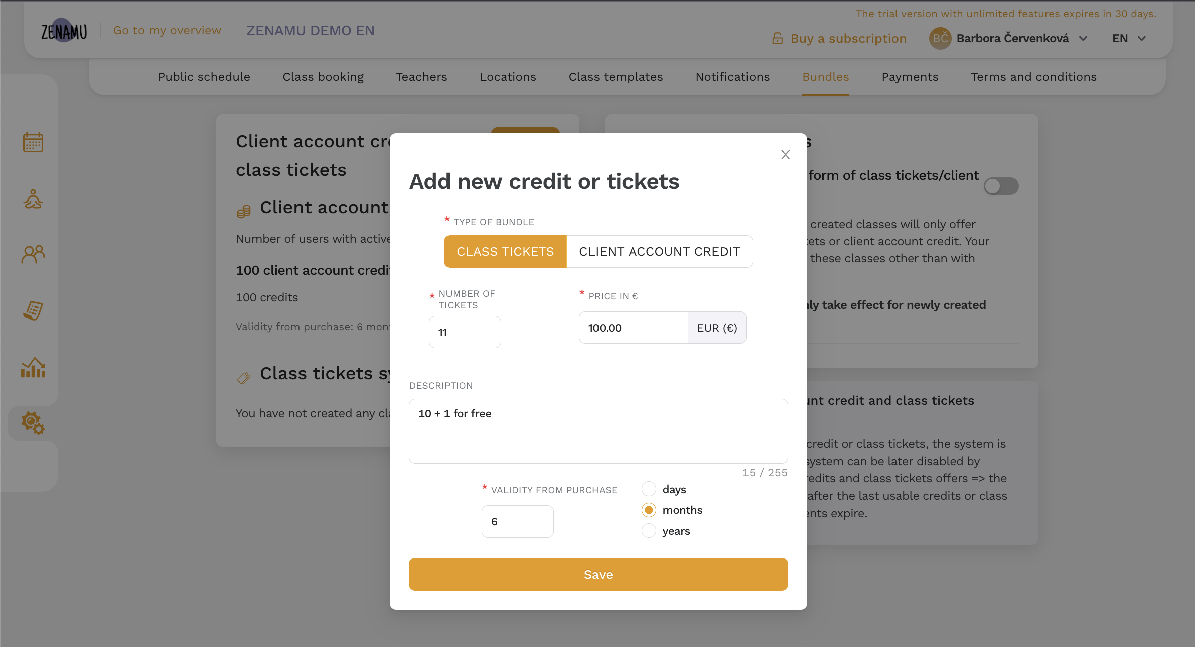 Adding Credits in the System - Zenamu Booking System