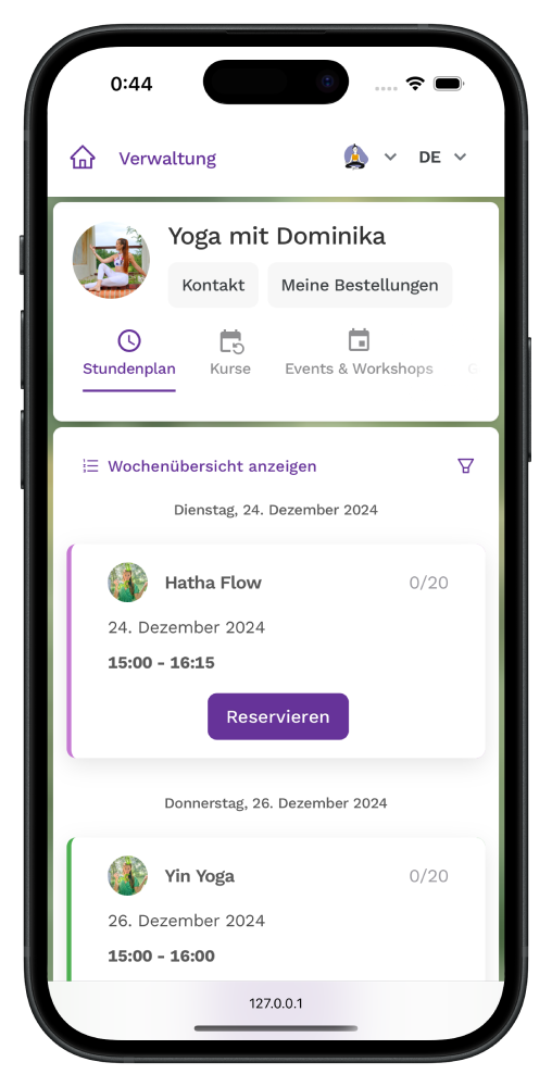 Zenamu Mobile-App für Buchungen