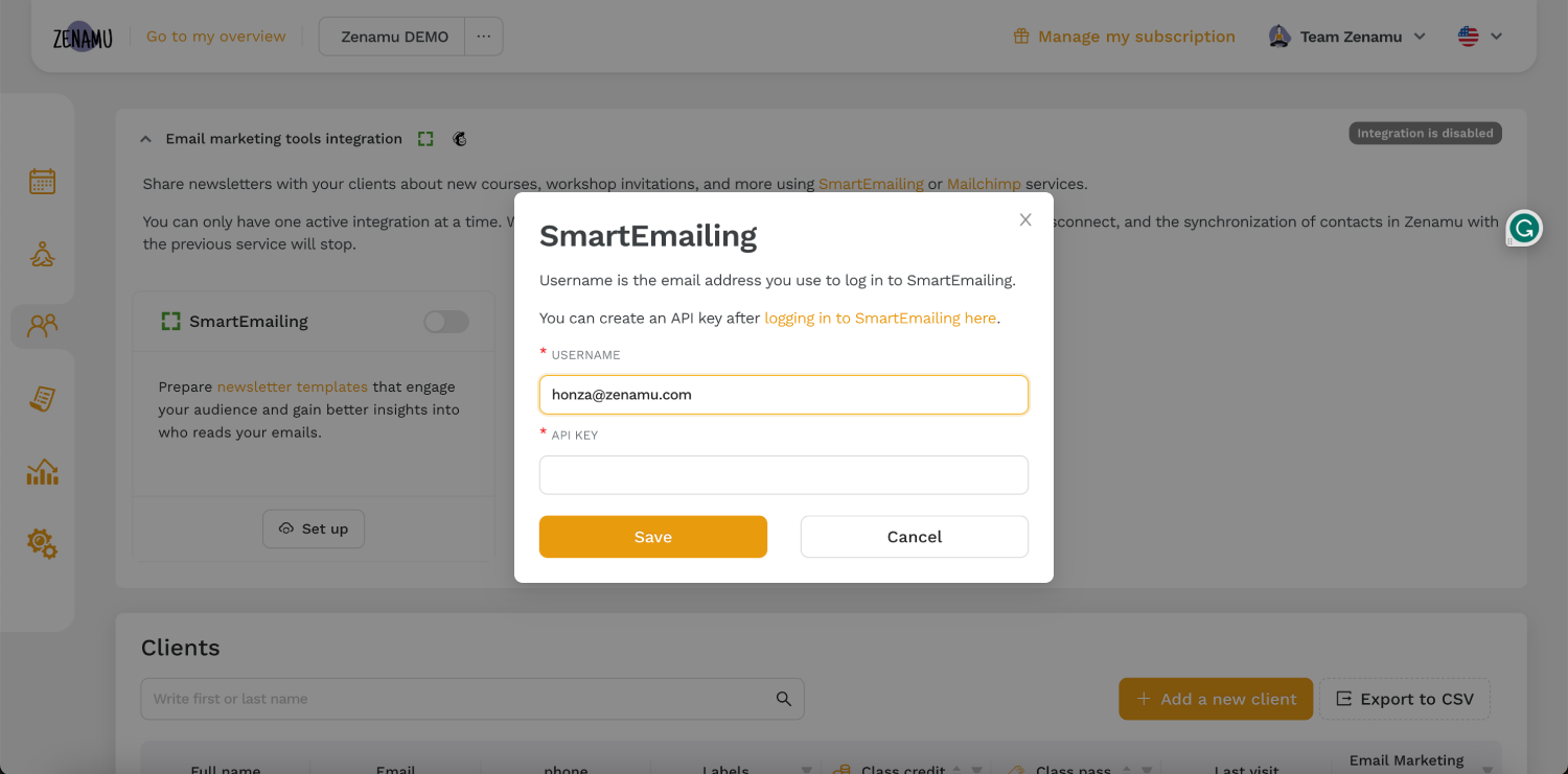 SmartEmailing Credentials