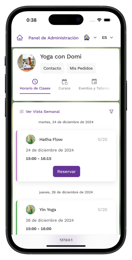 Sistema de reservas móvil Zenamu – reservas online desde el teléfono