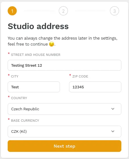 Configuración de la dirección para el estudio de yoga