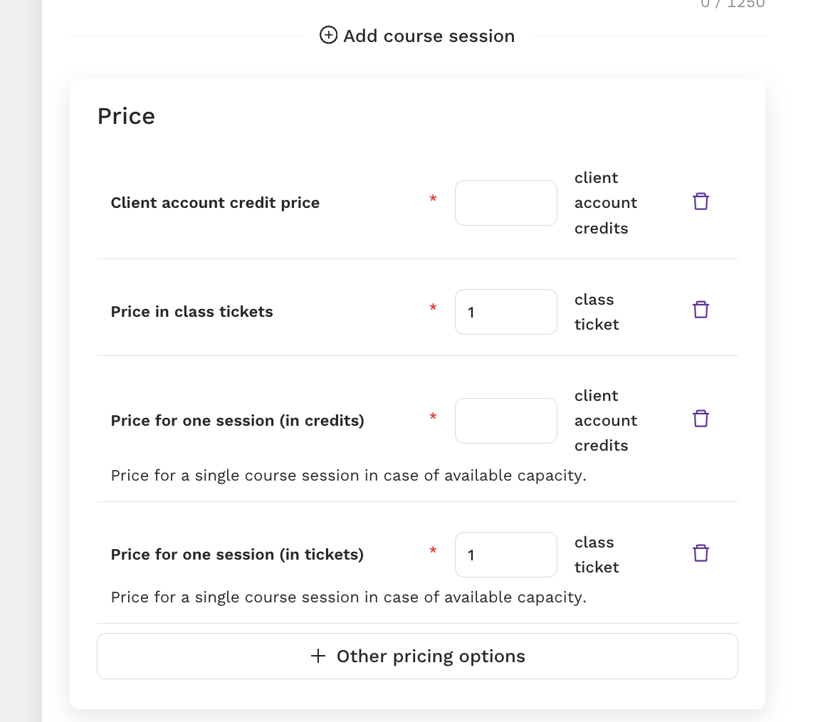 Set Course Price