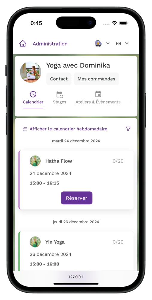 Logiciel de réservation mobile Zenamu – réservations en ligne depuis le téléphone