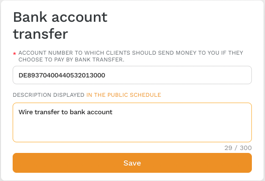 bank transfer settings