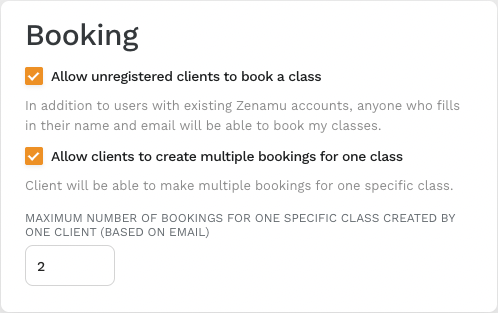 booking settings in Zenamu