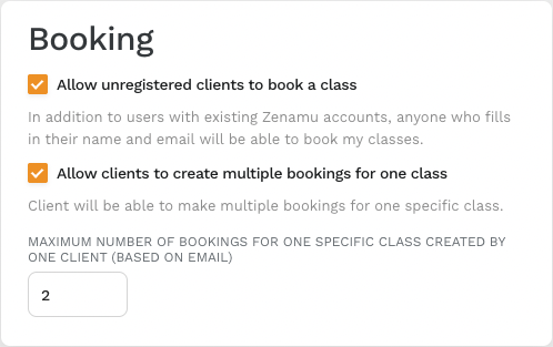 Booking Settings in Zenamu