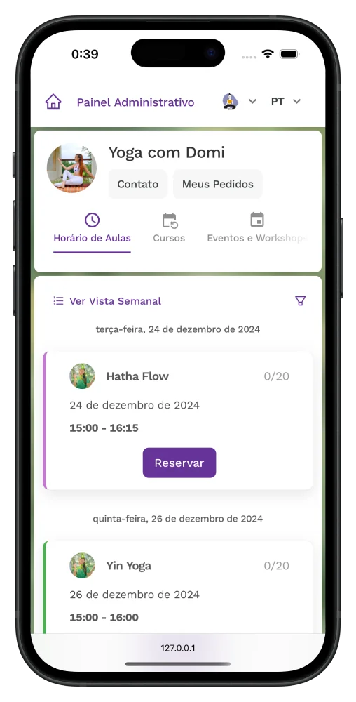 Aplicativo móvel Zenamu para reservas