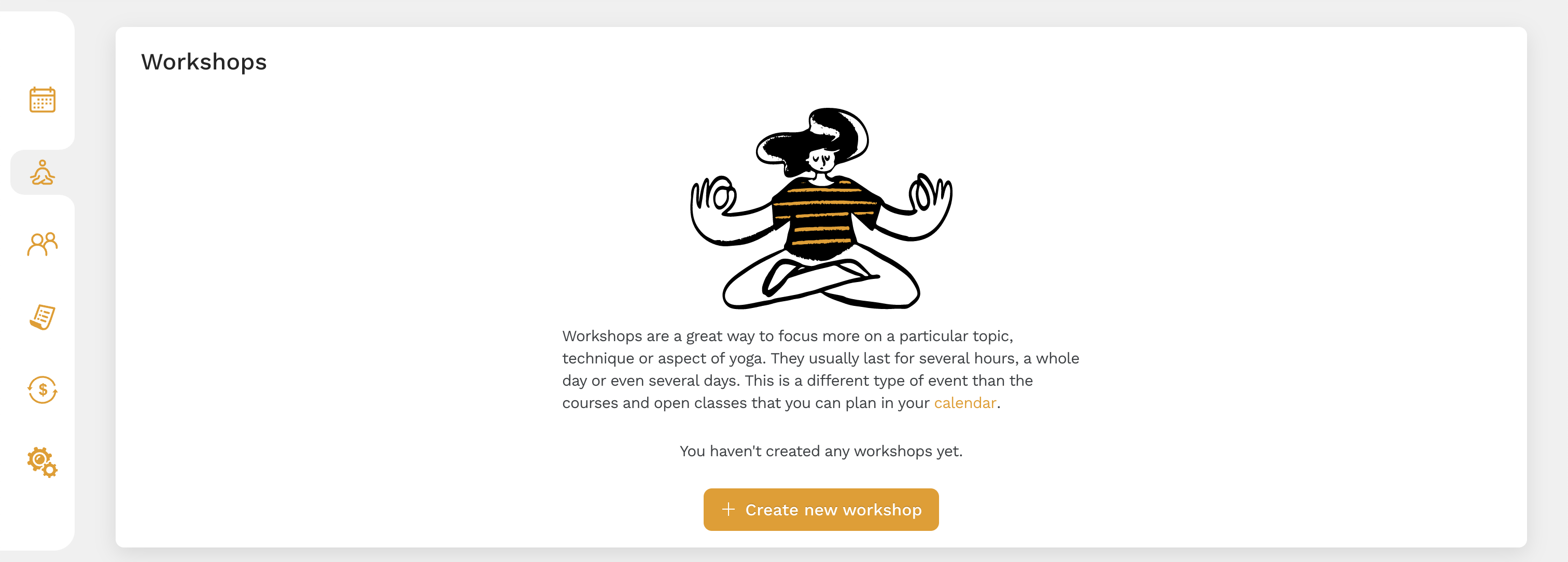 Lista de workshops de yoga e criação