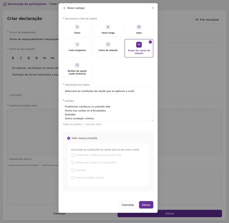 Construtor de formulários personalizados