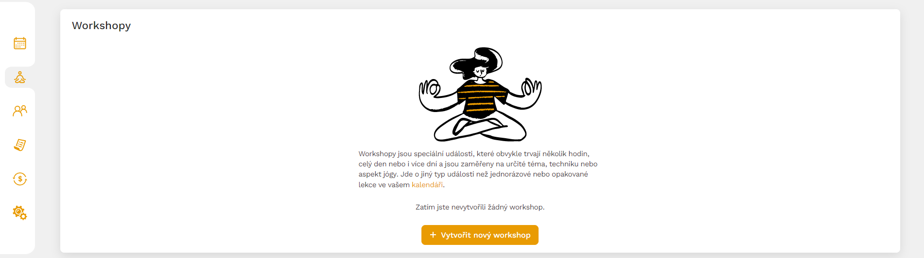 obrazovka pro vytváření workshopů a jejich přehled